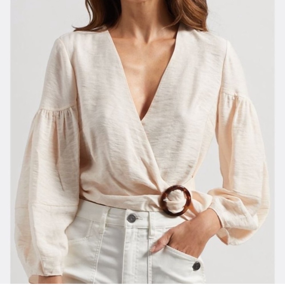 Joie 'Sophiana' Balloon-Sleeve Cropped Wrap Top, Pearl